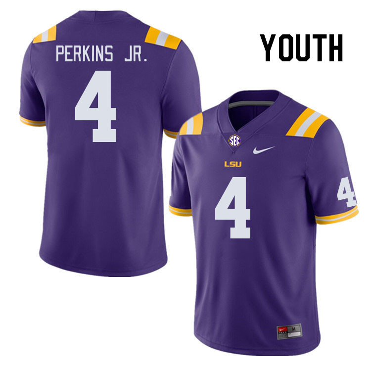 Youth #4 Harold Perkins Jr. LSU Tigers College Football Jerseys Stitched-Purple - Click Image to Close